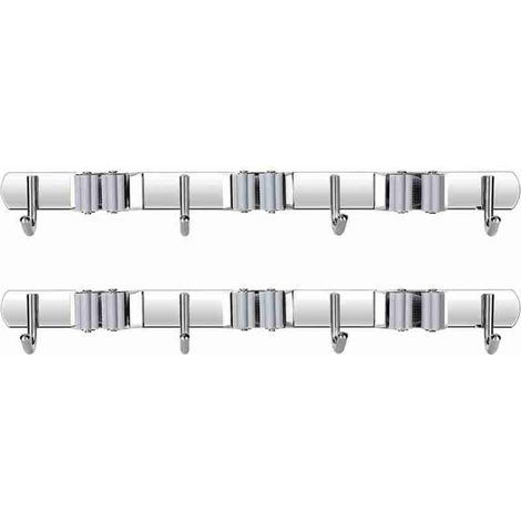 Besenhalter aus Edelstahl mit 3 Klemmen und 4 Haken, Grau, 2er-Pack