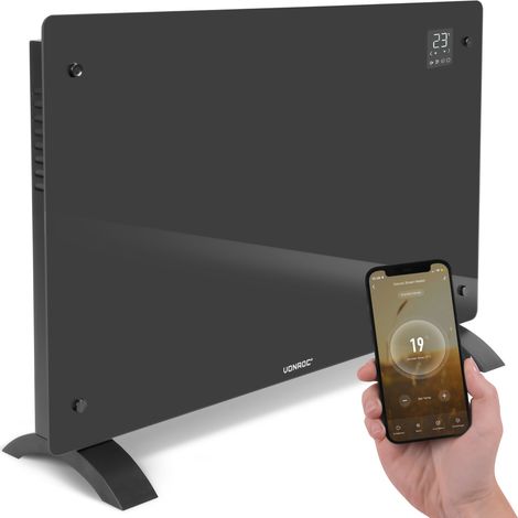 Panneau rayonnant en verre 2000W Premium - 24m2 – Commande manuelle et Wi-Fi – Thermostat réglable et minuterie - Gris (1/5)