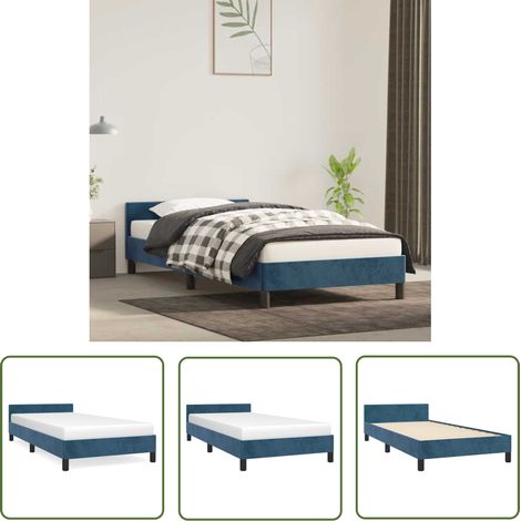 The Living Store Cadre de lit sans matelas bleu foncé 90x200 cm velours - Cadre De Lit - Lit Double - Lit Velours - Literie - Meuble Chambre (1/5)
