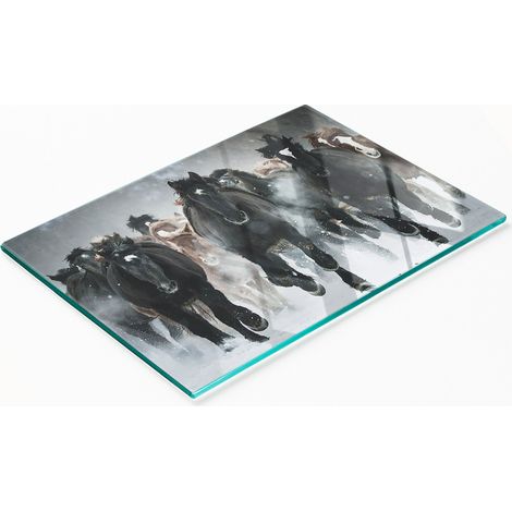 Tabla de cortar y servir decorativa de cristal con diseño de caballos al galope, 80 x 52 cm. (1/5)