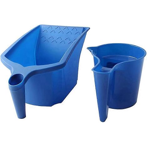 Ensemble de 2 pinceaux à rouleau avec godet à peintureen plastique bleupratique et facile à utiliser. (1/5)