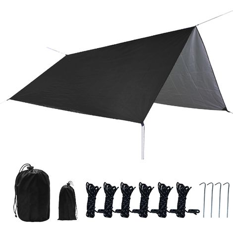 Toldo impermeable de 3 x 3 m (10 x 10 pies) con protección solar, protección UV y protección contra la arena, incluye estacas, cuerda y bolsa de almacenamiento para terraza, jardín y patio. (1/5)