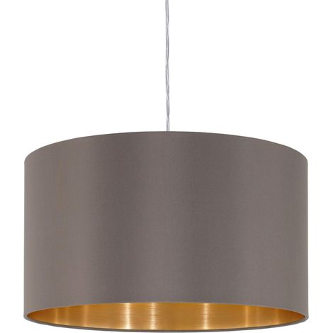 EGLO La lampada a sospensione Maserlo, lampada a sospensione in tessuto a uno punto luce, lampada a sospensione in acciaio e tessuto, nichel opaco, cappuccino, oro, E27, diametro 38 cm (1/5)