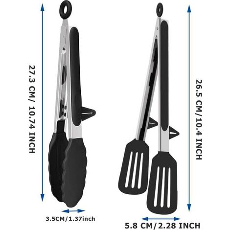 Lot de 2 pinces de cuisine en silicone avec repose-cuillère, manche antidérapant en acier inoxydable pour la cuisson, la friture, le steak et le service (23 cm)