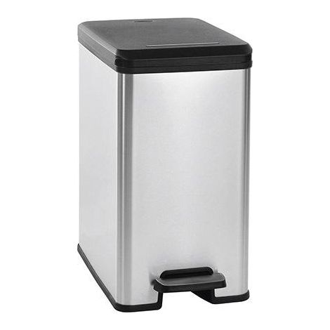 CURVER Pattumiera Slim - Pattumiera Rettangolare a Pedale da 25 Litri - Chiusura Ammortizzata - Aspetto Metallo - Per Cucina, Ufficio, Bagno - 39,3x25x45,4 cm - Grigio