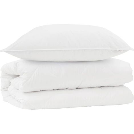 Housse de couette blanche en microfibre, comprend deux taies d'oreiller (1/5)