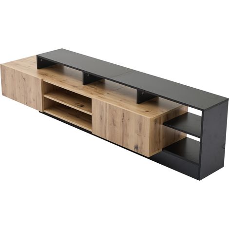 Mobile TV moderno 190 cm con LED, colore legno e nero, per TV fino a 70 pollici (1/5)