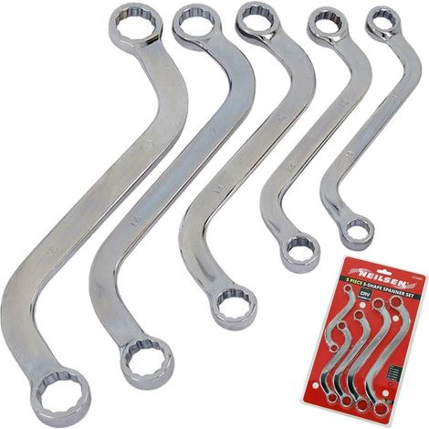Neilsen 5pc S Shaped Closed Ring Metric Spanner Wrench set 10mm - 19mm