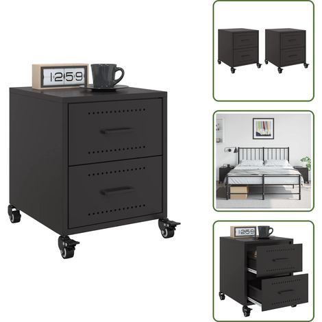 Nachttische 2 Stk. Schwarz 36x39x43,5 cm Stahl - Nachttisch - Nachttische - Schrank - Nachtschrank (1/5)