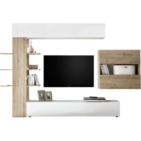 Wohnzimmer Wohnwand Weiß und Eiche L.295xP30xh.187 cm (1/3)