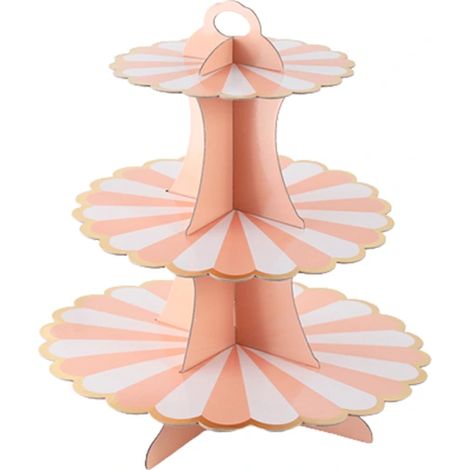 Présentoir à cupcakes à 3 étages en carton, décoration pour fête d'anniversaire, motif pastèque rose estampée à chaud (1/5)