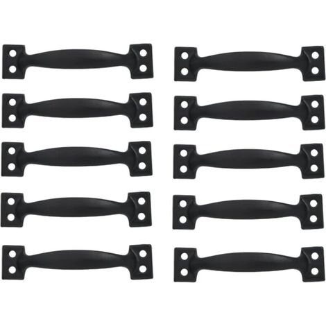Ensemble de 10 poignées de porte cintrées vintage, poignées de porte en bois peint antique (200mm, noir)