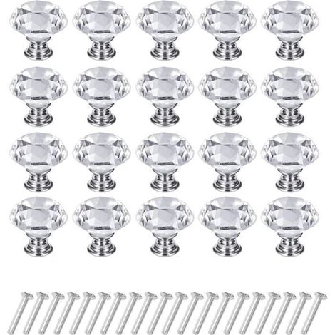 Poignée de meuble - Cristal - 30mm - Lot de 20 - Argent - Durable et élégant (1/4)