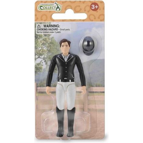 Una jockey profesional con un llamativo casco de equitación.