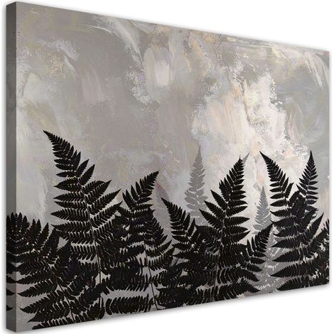 Cuadro en Lienzo Hojas negras de helecho sobre fondo beige 30x20 (1/5)