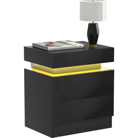 Haloyo® Table de Chevet Moderne à 2 tiroirs avec lumières LED, Table de Nuit, pour Salon, Chambre à Coucher, 45x35x52cm, noir (1/5)