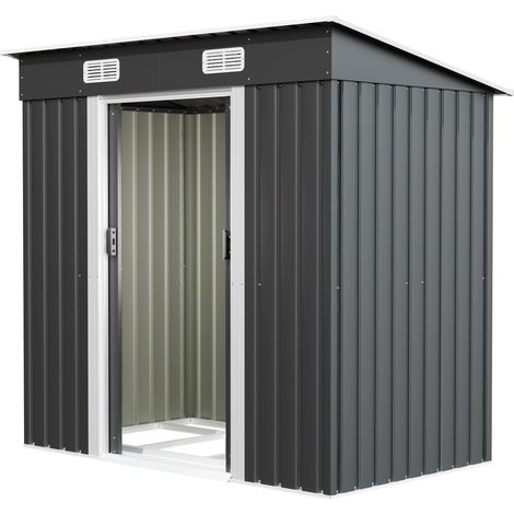 Abri Jardin Métal 3,6 m³ 183×109×182 cm Fondation Toit Pente 2 Portes Coulissantes Résistant Intempéries Rangement Outils Vélos Noir (1/5)