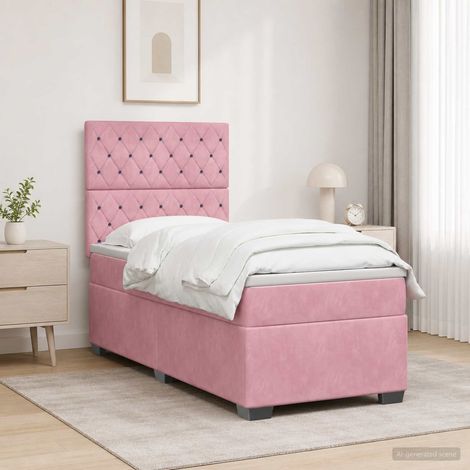 vidaXL Lit boxspring avec matelas Rose 90 x 200 cm Velours (1/5)