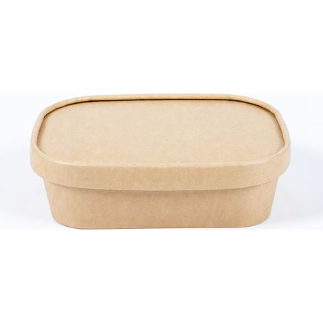 Bol rectangulaire en kraft brun 580 ml avec couvercle en papier