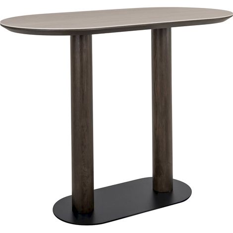 Table de bar élégante marron avec plateau céramique travertin - marron effet travertin bois foncé (1/5)