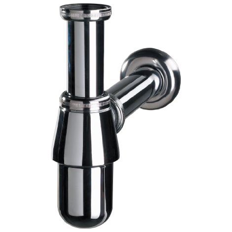 Wirquin 30719890 - Sifone per lavabo in ottone Ø32 con uscita a parete e regolabile in altezza, cromato (1/3)