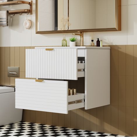 Mueble de baño suspendido con lavabo cerámico 61 x 46 x 57 cm MDF blanco OKWISH (1/5)