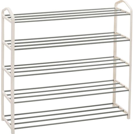 Woltu – Etagère à chaussures 5 étages – Meuble pour 20 paires – Tube en acier – Dimensions 79x19,5x79cm – Couleur crème (1/7)