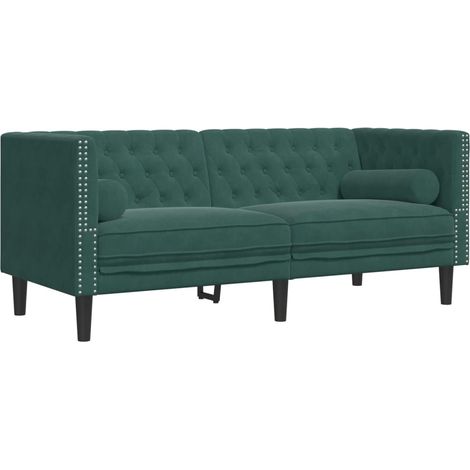 Canapé Chesterfield avec traversins 2 places,Sofa pour Salon,Banquette vert foncé velours CFW259980 (1/5)