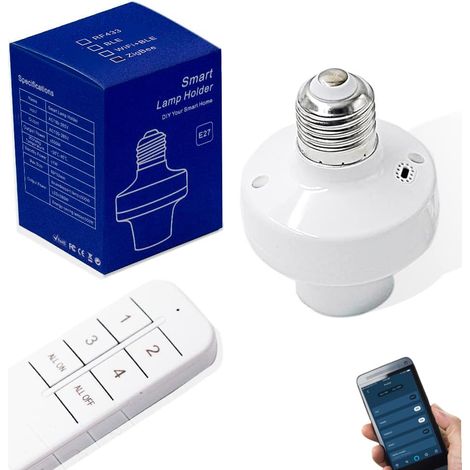 Douille e27 connectee zigbee base d'ampoule, Kit Interrupteur sans fil et telecommande compatible avec Echo, Pour les ampoules LED, les lampes à incandescence (1/5)