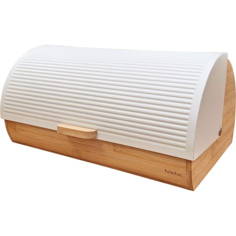 Briebe BB1162 Panera para Guardar Pan de Mesa Madera Bambú, Tapa Deslizante Bread Box Almacenamiento Bollería  Blanco