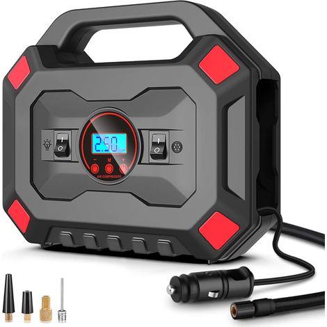 Tragbarer 12-V-Luftkompressor, 120-W-Digital-Auto-Luftkompressor, 120 PSI 30 l/min elektrischer Reifenfüller mit LED-Leuchte, LCD-Display und 3-m-Kabel für Auto, Fahrrad, Motorrad und Ball (1/4)