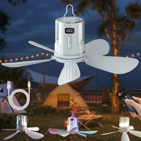 Camping Fan Light, Ceiling Fan with Light and Remote Control, Timer, LED Camping Lamp with USB Rechargeable Fan, Adjustable Speeds for Tent (1/5)