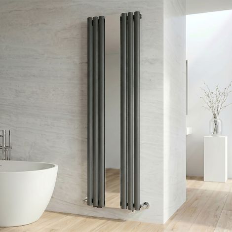 ELEGANT Anthracite Vertical Radiator Single Oval Panel Central Heating Radiators with Mirror, 1800x499mm (1/5)