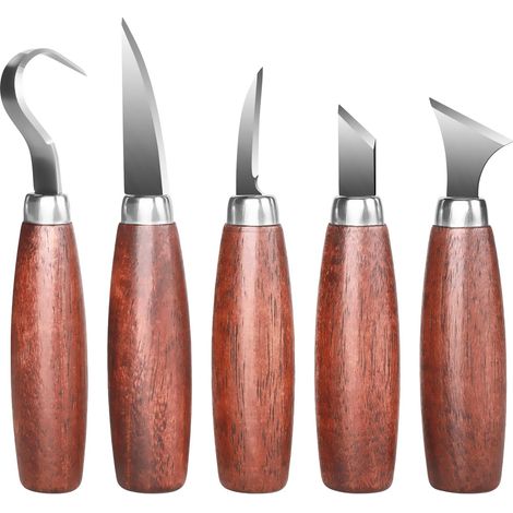 Ensemble Couteaux Sculpture Bois - Acier Haut Carbone - Avec Étui En Roulé Toile - Pour Débutants Et Artistes - Kit 5 Pièces (1/5)
