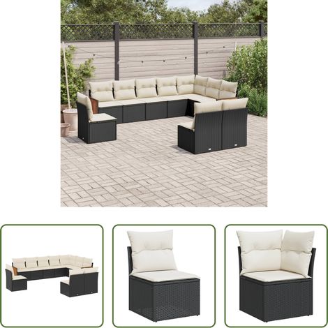 vidaXL Canapé en résine - Salon de jardin 10 pcs avec coussins noir résine tressée (1/5)