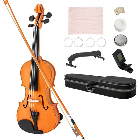 Conjunto de violín 4/4, violín de madera maciza para adultos y principiantes, con estuche ligero y portátil, 60 x 21 cm, marrón.