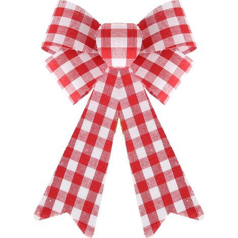 1 Schleife, Weihnachtsbaumschmuck, rot-schwarz kariert, Kranz, gedrehter Verschluss, für drinnen (1/5)