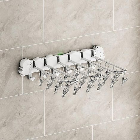 porte-chaussettes Multifonctionnel - Blanc, Porte-vtements Avec 24 Pinces, Acier Inoxydable Sans Perage, Porte-schoir Suspendu Pliable, Porte-vtem (1/5)