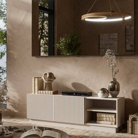 Finita TV-Ständer, Wohnzimmer-Sideboard mit zwei Flügeltüren, minimalistisches und modernes Design, 150 x 40 x 48 cm, Beige (1/4)