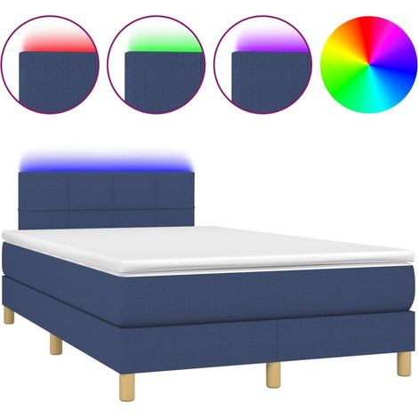 Lit double Lit adulte Sommier à lattes de lit avec matelas LED Bleu 120x200 cm Tissu