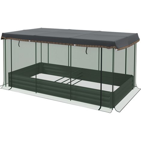 Carré potager en acier avec filet de protection contre les oiseaux, gris foncé, 230x110x110 cm pour balcon et terrasse (1/5)