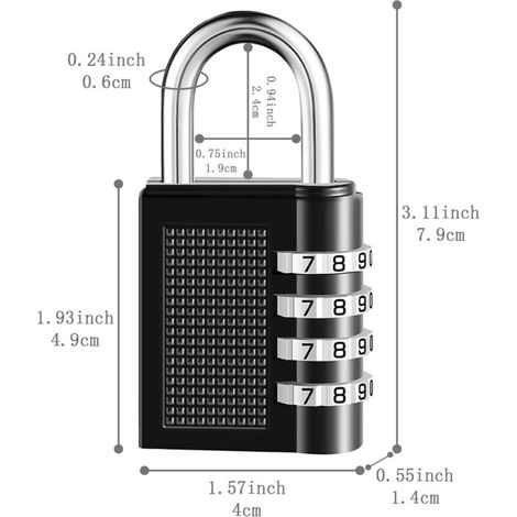 2 Pack casier combiné 4 chiffres cadenas imperméable extérieur pour casier de gymnase d’école, casier de sport, clôture, boîte à outils, porte, cas, rangement Hasp (noir)- (1/4)
