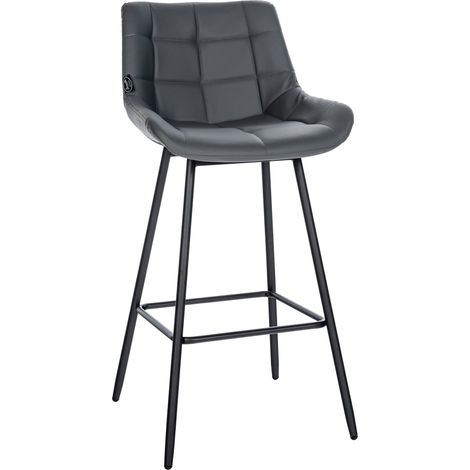 Sgabello da bar x1 con poggiapiedi rivestimento in PVC grigio base a quattro gambe in metallo nero 100005456