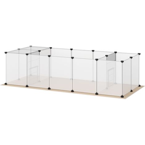 Enclos pour animaux à monter soi-même, composé de 20 panneaux et d'un tapis, idéal pour les petits animaux comme les cochons d'Inde et les lapins. Dimensions : 175 x 70 x 45 cm, blanc. (1/5)