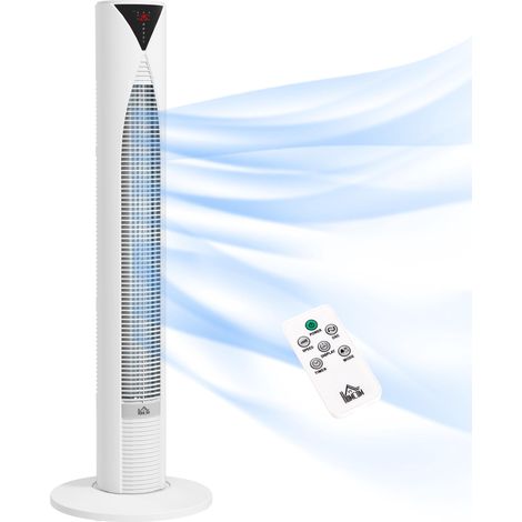 Ventilateur tour avec télécommande minuterie 12 heures mode veille 3 vitesses 31,5 x 31,5 x 96 cm blanc (1/5)