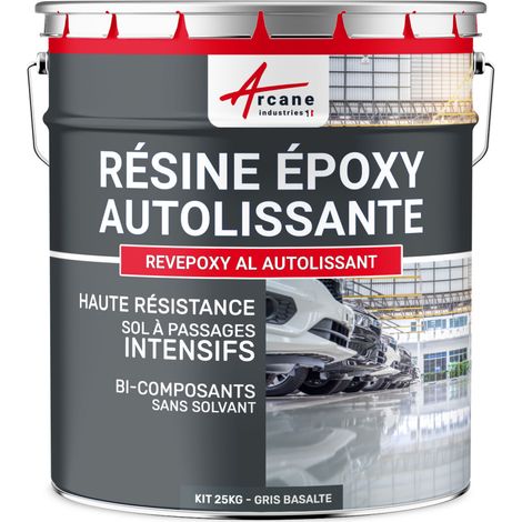 Arcane Industries – Résine époxy autolissante pour sol intérieur – 25 kg gris basalte RAL 7012 – Effet miroir – Application sur béton et carrelage