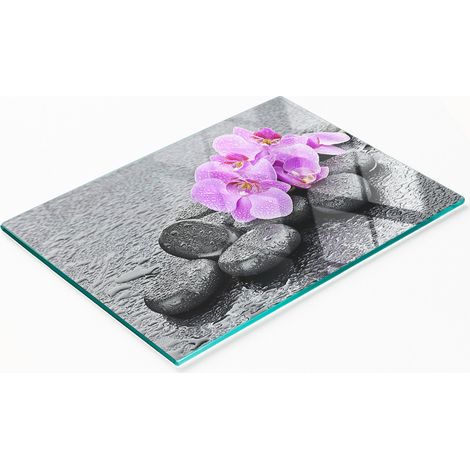 Tabla de cortar y servir decorativa de cristal con piedras de orquídea 80x52 cm (1/5)