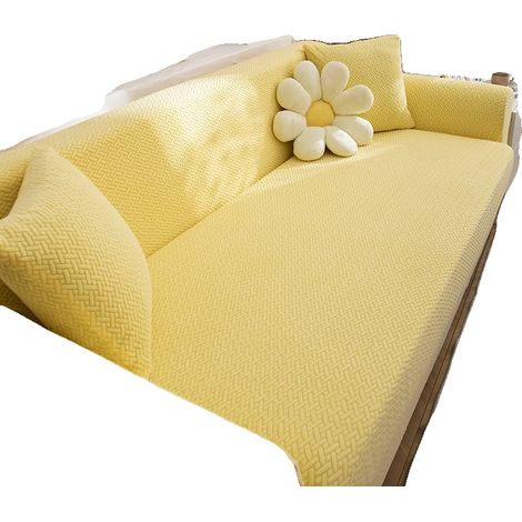 Funda para sofá, ajustable, diseño antideslizante, 5 plazas 305-360cm-a, AMARILLO (1/2)