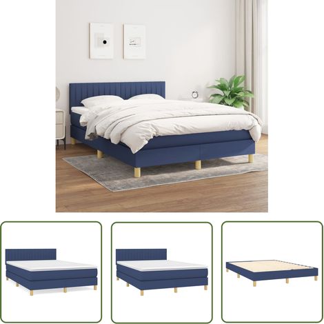 The Living Store Boxspringbett mit Matratze Blau 140x190 cm Stoff - Boxspringbett - Doppelbett - Schlafsystem - Bettenrahmen - Matratze (1/5)
