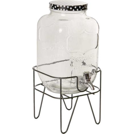 DISPENSER IN VETRO CON SUPPORTO IN METALLO E RUBINETTO CAPIENZA 4 LITRI